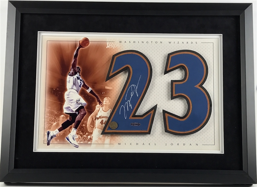 Michael Jordan Signed Washington Wizards Jersey Number Display in Custom Framed Display (UDA)