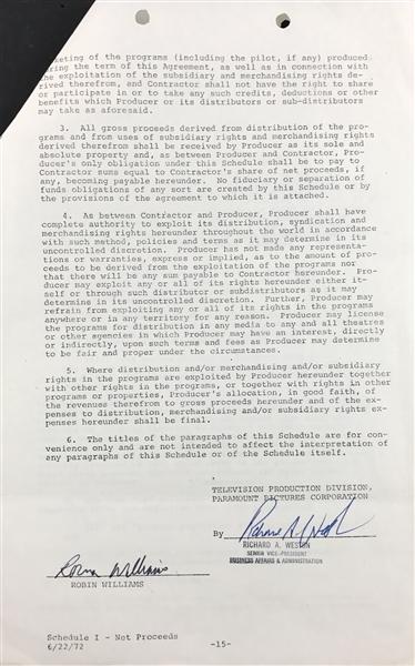 Robin Williams Rare & Desirable Signed 2-Page Rider Contract Relating to "Mork & Mindy" with RARE Full Autograph! (PSA/DNA)