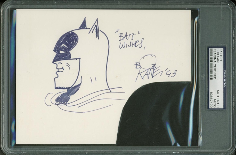 Bob Kane Original Signed & Hand Drawn 5" x 7" Batman Album Page (PSA/DNA Encapsulated)