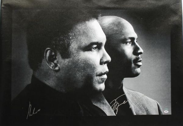 Muhammad Ali & Michael Jordan Large & Impressive 30" x 40" Dual Signed Canvas Print (PSA/DNA & UDA)