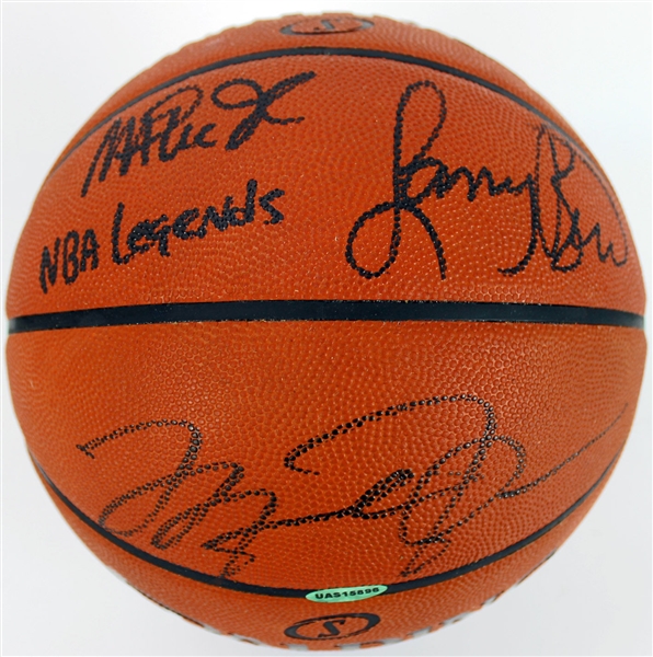Michael Jordan, Larry Bird & Magic Johnson Signed "NBA Legends" Spalding NBA Game Model Leather Basketball (PSA/DNA & UDA)