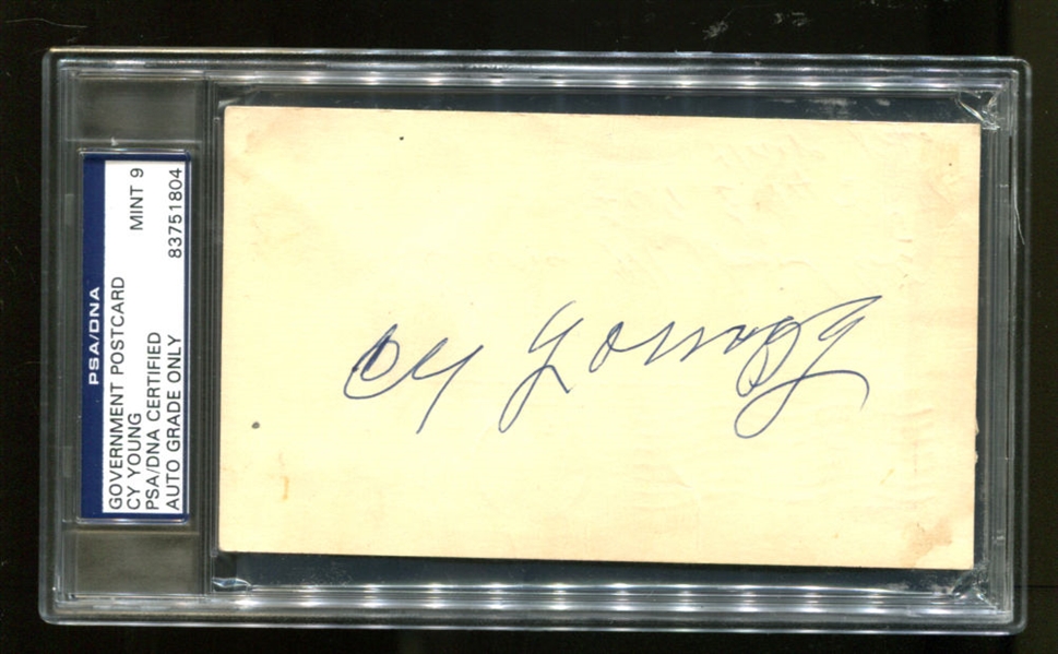 Cy Young Signed 3" x 5" Dated 1955 Government Post Card PSA/DNA Graded MINT 9!