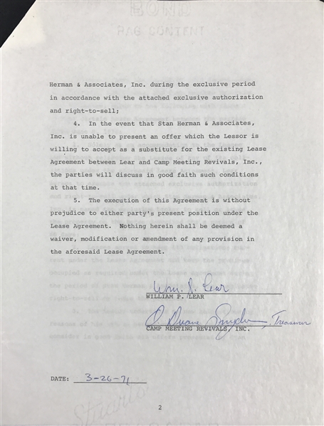 William P. Lear (Lear Jet) Signed Lease Document (PSA/DNA)