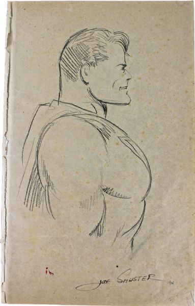 RARE Joe Shuster Signed 10" x 16" Original Hand-Drawn Superman Sketch (PSA/DNA)