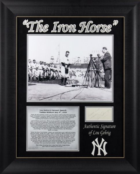 Lou Gehrig Vintage Ink Signature in Custom Framed Display (PSA/DNA)