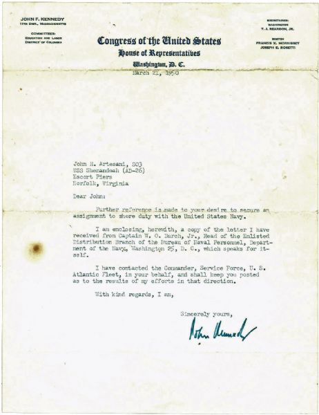 President John F. Kennedy Rare Early 1950 Congressional Letter (PSA/DNA)