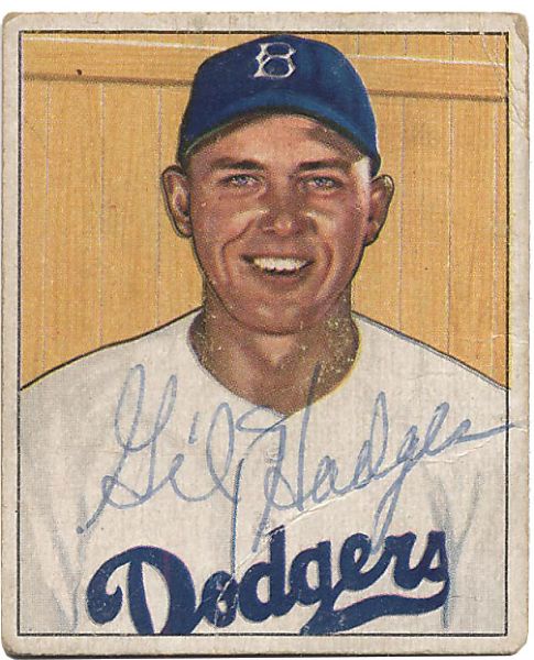 Gil Hodges Signed Original 1950 Bowman Baseball Card (JSA)