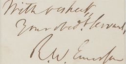 Ralph Waldo Emerson Signed 1.5" x 3" Album Page w/ "Your obed’t Servant" Inscription! (PSA/JSA Guaranteed)
