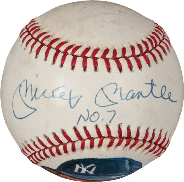 Mickey Mantle Signed "No.7" Baseball w/ Superb Painted Panel! (PSA/DNA)