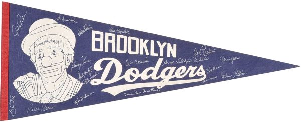 Brooklyn Dodgers Multi-Signed "Dem Bums" Pennant w/ Koufax, Drysdale, Snider & Others (JSA)