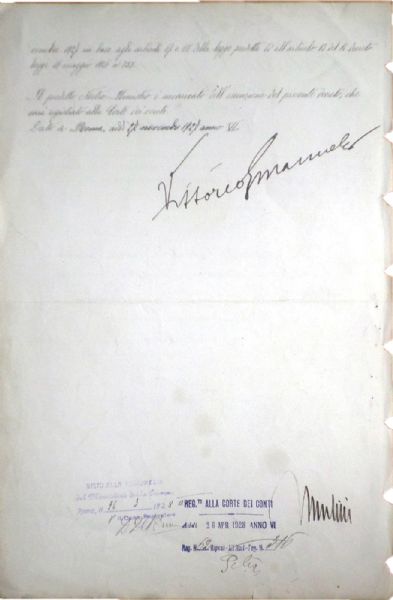 Benito Mussolini & Victor Emanuele Signed 1928 Document (PSA/JSA Guaranteed)
