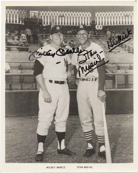 Mickey Mantle & Stan Musial Signed 8" x 10" Photo w/ Rare "Hi Mick" Inscription! (JSA)
