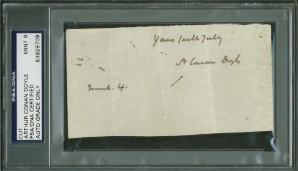 Arthur Conan Doyle Signed & Hand Written 2.5" x 4" Album Page PSA/DNA Graded MINT 9!