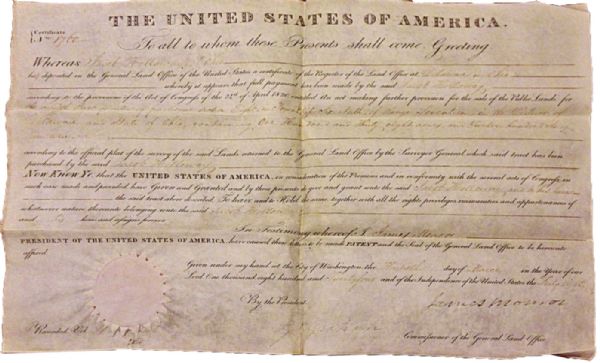 President James Monroe Signed 1824 Ohio Land Grant (PSA/JSA Guaranteed)