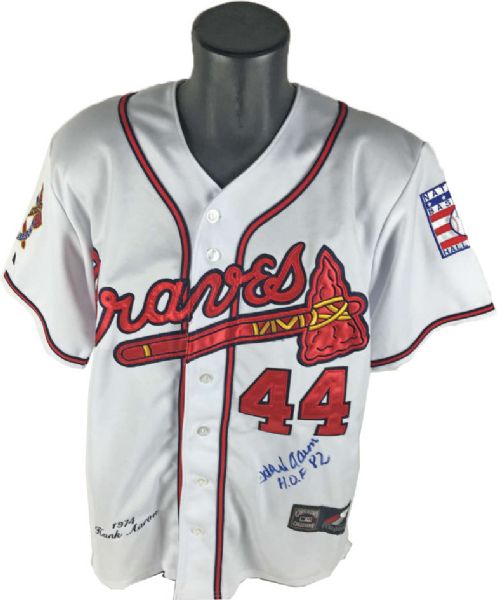 Hank Aaron Signed 1974 Atlanta Braves Jersey w/ "HOF 82" Inscription! (JSA)