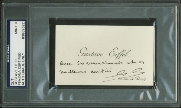 Gustave Eiffle Near-Mint Signed & Inscribed Business Card PSA/DNA Graded MINT 9!