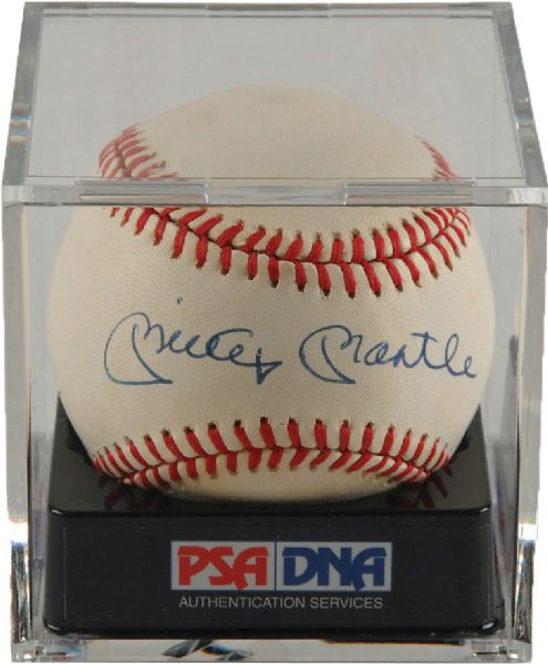 Mickey Mantle Superb Signed OAL (Brown) Baseball Graded 8 (PSA/DNA)