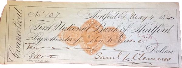 Mark Twain Samuel L. Clemens Signed 1875 Bank Check (PSA/JSA Guaranteed)