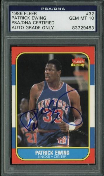 Patrick Ewing RARE Signed 1986-87 Fleer Rookie Card - PSA/DNA Graded GEM MINT 10!