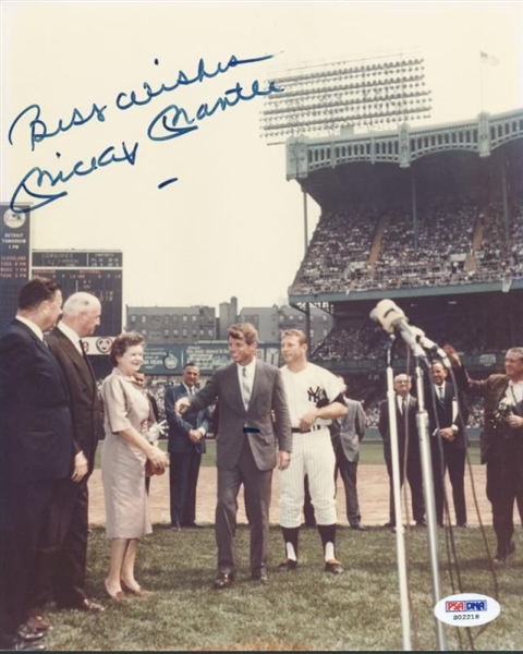 Mickey Mantle Rare Signed 8" x 10" Photo from "Mickey Mantle Day" w/ RFK (PSA/DNA)