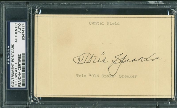 Tris Speaker Signed 3.25" x 5.5" Government Postcard w/ Superb Autograph (PSA/DNA Encapsulated)