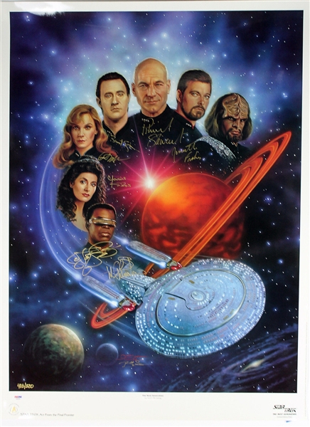 Star Trek The Next Generation Cast Signed 26" x 35" Lithograph Poster w/ 7 Signatures (PSA/DNA)