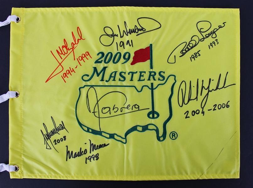 Modern Masters Champions Signed Masters Pin Flag w/ Mickelson, Johnson, etc. (7 Sigs)(PSA/DNA)