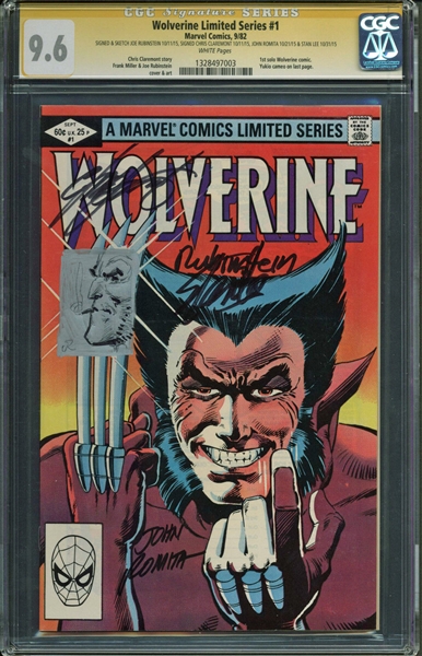 Marvels Wolverine Limited Series #1 Comic Multi-Signed by Stan Lee, Joe Rubinstein, Chris Claremont, and John Romita (CGC 9.6)