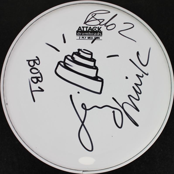 Devo Band Signed 11" Drum Head w/ Rare Hat Sketch! (JSA)