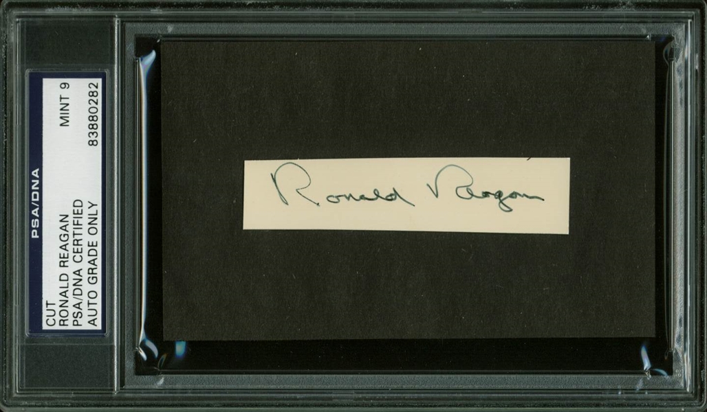 Ronald Reagan Signed .75" x 3.5" Cut (PSA/DNA Graded MINT 9)