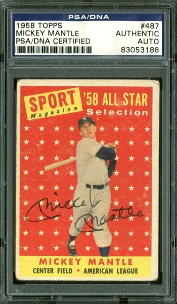 Mickey Mantle Signed 1958 Topps #487 Card (PSA/DNA Encapsulated)