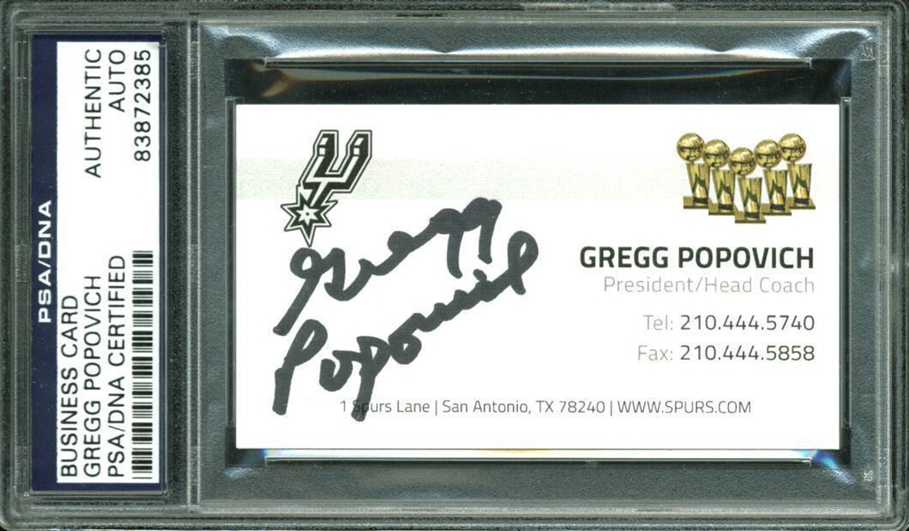 Spurs: Gregg Popovich Signed Business Card (PSA/DNA)