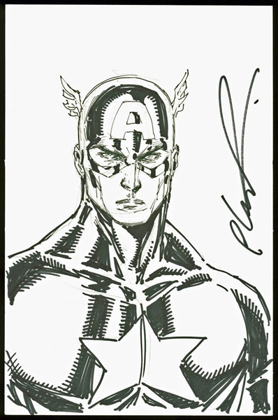 Rob Liefeld Amazing & RARE Detailed Captain America Sketch (PSA/DNA)