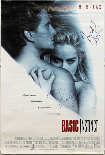 "Basic Instinct" Signed Full Sized 27" x 40" Movie Poster w/Douglas & Stone (JSA)
