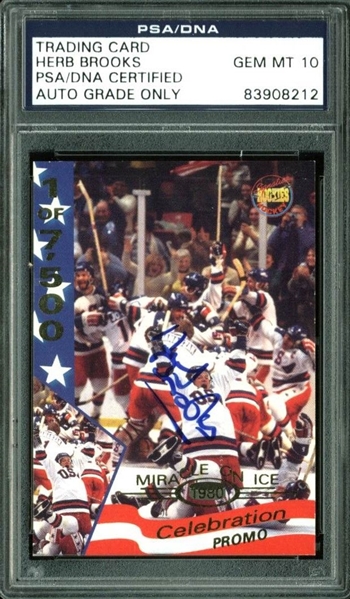 Herb Brooks Signed 1995 Signature 1980 U.S. Mens Hockey Card (PSA/DNA Graded GEM MINT 10)