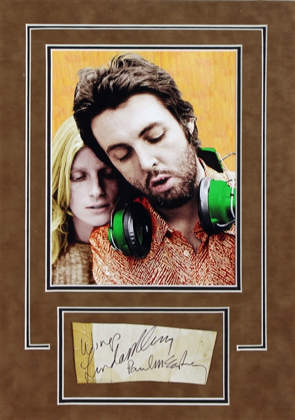 The Beatles: Paul McCartney & Linda McCartney Vintage Signed 2.5" x 6" Album Page in Matted Display (PSA/DNA)