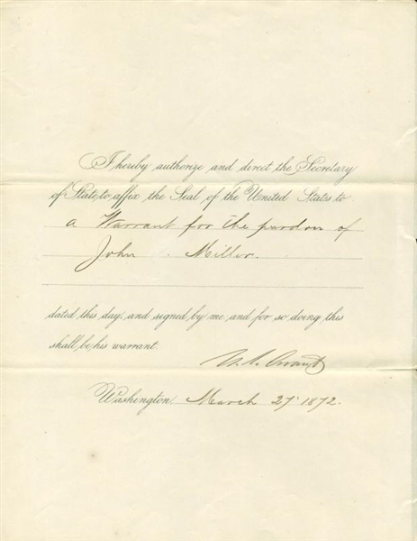 President Ulysses S. Grant Signed 1872 Pardon Document (PSA/DNA)
