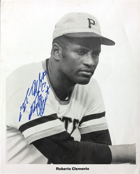 Roberto Clemente Impressive Signed 8" x 10" Pirates Team Issued Photograph with PSA/DNA Graded Mint 9 Autograph!