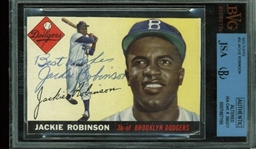 Jackie Robinson Signed 1955 Topps Baseball Card (JSA/Beckett Encapsulated)