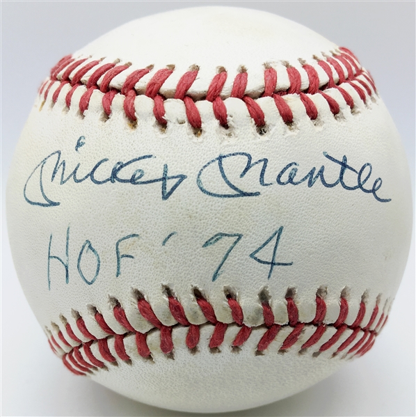 Mickey Mantle Signed OAL Baseball w/ "HOF 74" Inscription! (JSA)
