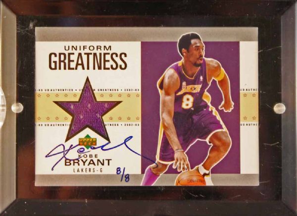 2002-03 Kobe Bryant Upper Deck Uniform Greatness Signed Swatch Card - Numbered 8/8! (UDA)