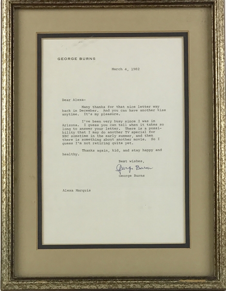 George Burns Typed Signed Letter of Personal Stationary RE: Not Retiring) (PSA/JSA Guaranteed)