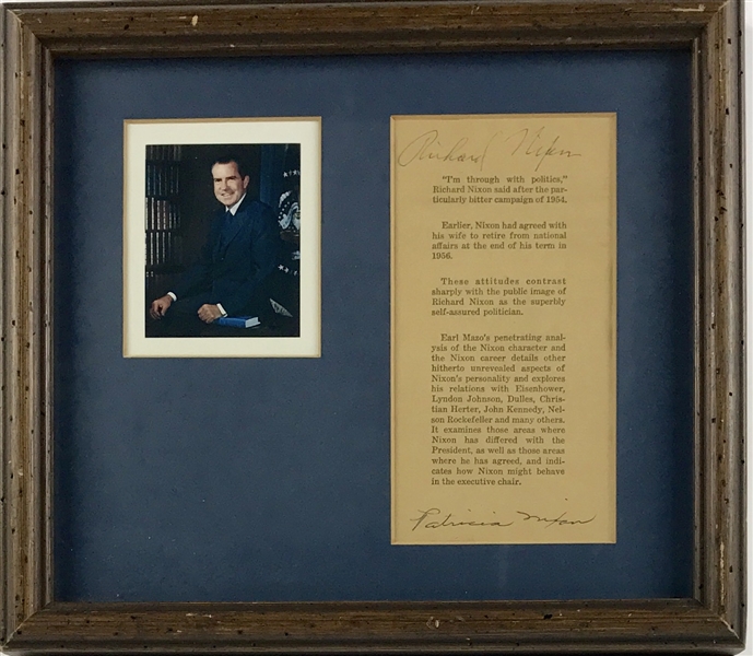 President Richard Nixon & First Lady Pat Nixon Dual Signed Book Page in Framed Display (PSA/JSA 