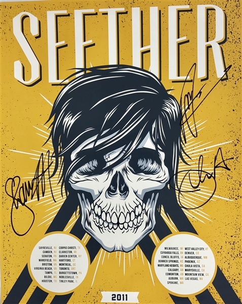 Seether Band Signed 15" x 19" 2011 Concert Tour Poster (PSA/JSA Guaranteed)