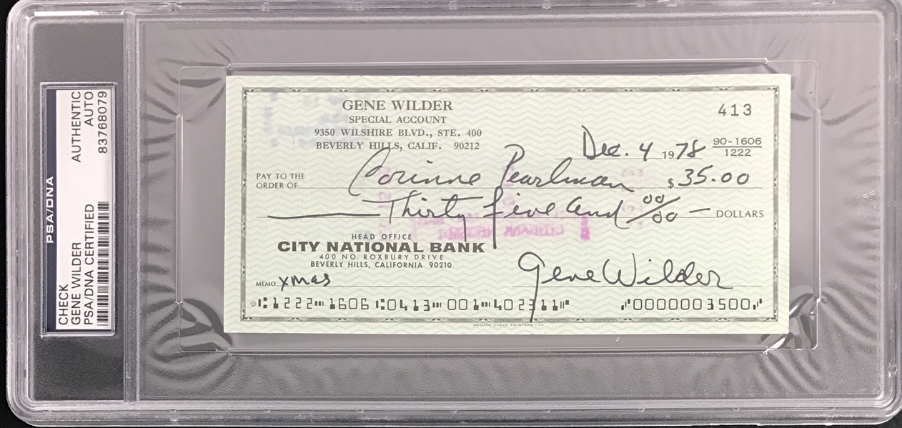 Gene Wilder Handwritten & Signed Bank Check (PSA/DNA Encapsulated)