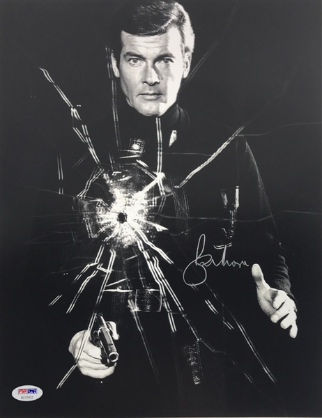 Roger Moore Signed 11" x 14" B&W Photo as James Bond (A)(PSA/DNA)