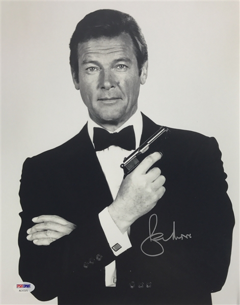 Roger Moore Signed 11" x 14" B&W Photo as "James Bond: Agent 007" (C)(PSA/DNA)