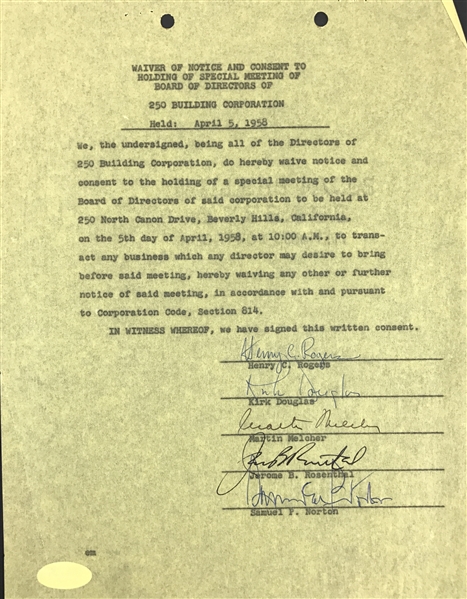 Kirk Douglas: Lot of Two (2) Signed Vintage Documents (PSA/DNA)