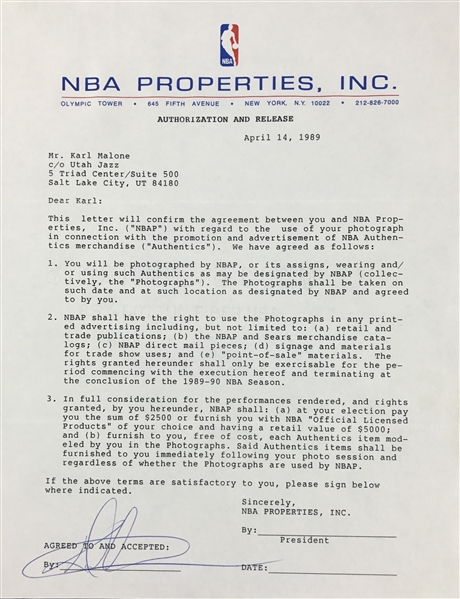 Karl Malone Signed NBA Properties Release Form (TPA Guaranteed)