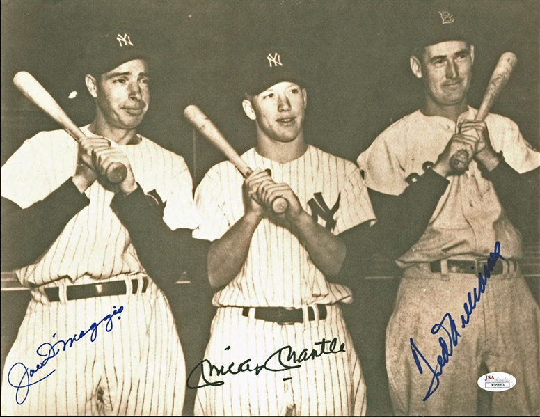 Mantle, DiMaggio & Williams Rare Signed 11" x 14" Large Format Photograph (JSA)